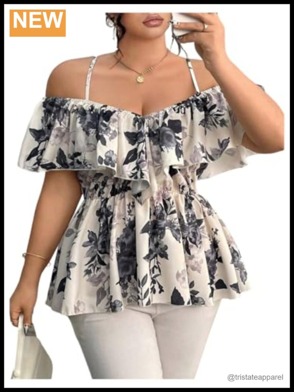 Women's Plus Size Floral Off Shoulder Peplum Babydoll Top - Boho Summer Blouse